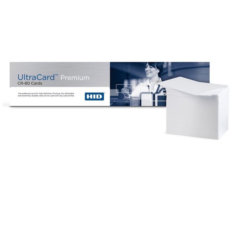 Picture of White HID™ UltraCard Premium CR-80 Composite 30 mil plastic cards 082136. FARGO082136